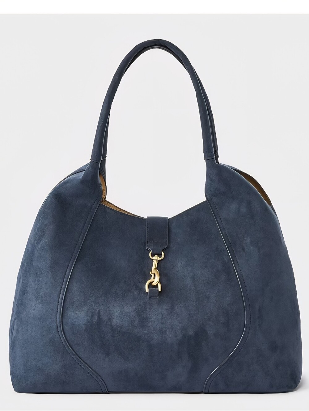 "a new day" Faux Suede Slouchy Shoulder Tote Bag - Blue